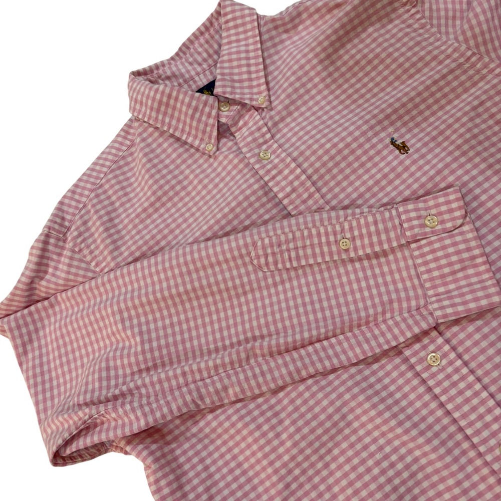 Ralph Lauren Men's Pink Gingham Button Down Shirt Embroidered Pony‎ Logo Size L